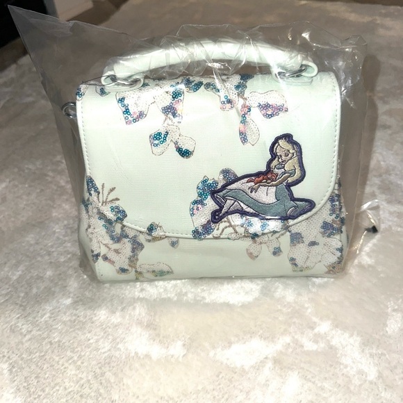 Loungefly Disney Alice in Wonderland Alice & Dinah Floral Sequin Handbag New - Picture 2 of 15